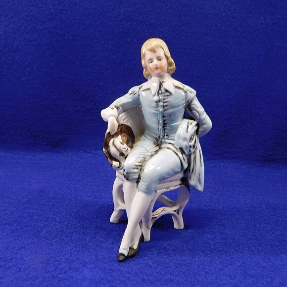 Vintage Porcelain Colonial Figurines Lady & Gentleman In Chairs Hand-Painted - Picture 4 of 8